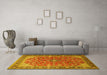 Machine Washable Medallion Yellow Traditional Rug in a Living Room, wshtr2118yw