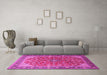 Machine Washable Medallion Pink Traditional Rug in a Living Room, wshtr2118pnk