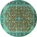 Round Machine Washable Medallion Turquoise Traditional Area Rugs, wshtr2118turq