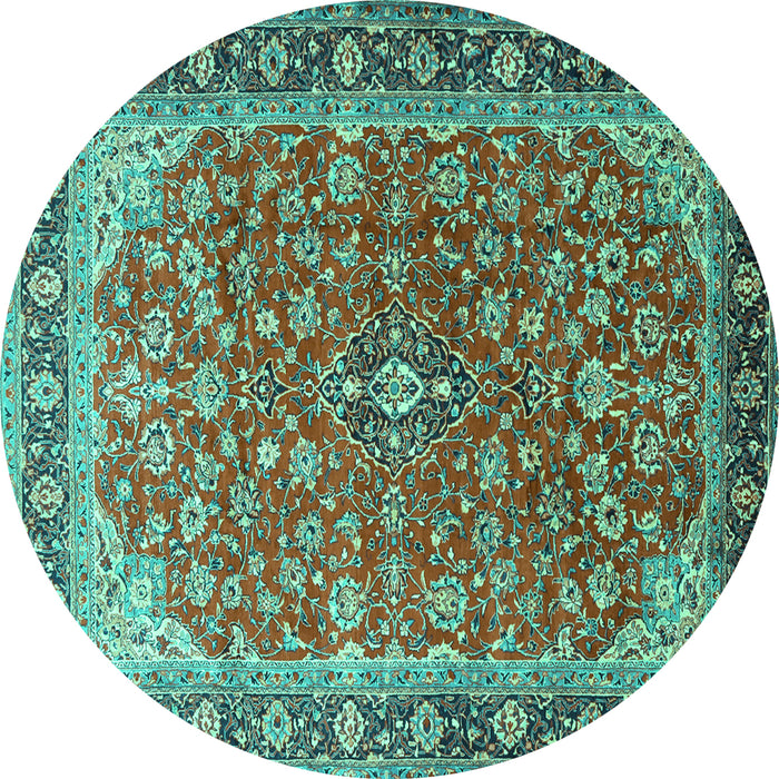 Round Medallion Turquoise Traditional Rug, tr2118turq