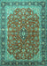 Machine Washable Medallion Turquoise Traditional Area Rugs, wshtr2118turq