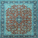 Square Medallion Light Blue Traditional Rug, tr2118lblu