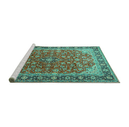 Sideview of Machine Washable Medallion Turquoise Traditional Area Rugs, wshtr2118turq