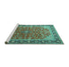 Sideview of Machine Washable Medallion Turquoise Traditional Area Rugs, wshtr2118turq