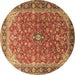 Round Machine Washable Medallion Brown Traditional Rug, wshtr2118brn