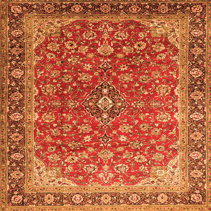 Round Machine Washable Medallion Orange Traditional Area Rugs, wshtr2118org