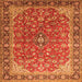 Round Machine Washable Medallion Orange Traditional Area Rugs, wshtr2118org