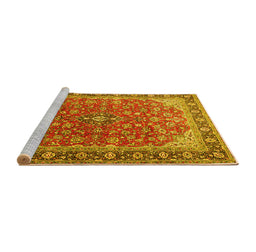 Sideview of Machine Washable Medallion Yellow Traditional Rug, wshtr2118yw