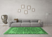 Machine Washable Medallion Emerald Green Traditional Area Rugs in a Living Room,, wshtr2118emgrn