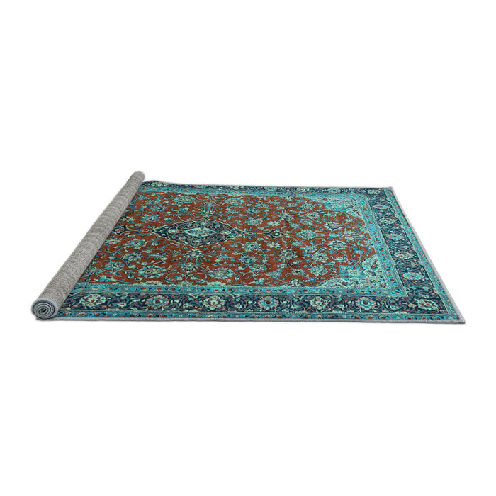 Sideview of Machine Washable Medallion Light Blue Traditional Rug, wshtr2118lblu
