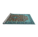 Sideview of Machine Washable Medallion Light Blue Traditional Rug, wshtr2118lblu