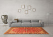 Machine Washable Medallion Orange Traditional Area Rugs in a Living Room, wshtr2118org