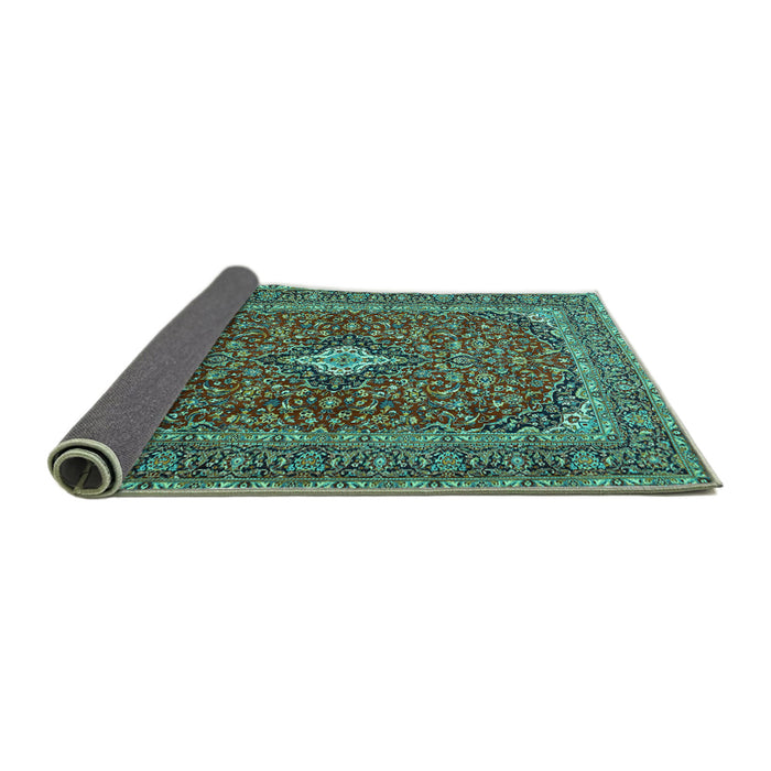 Sideview of Medallion Turquoise Traditional Rug, tr2119turq