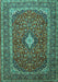 Machine Washable Medallion Turquoise Traditional Area Rugs, wshtr2119turq