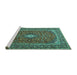 Sideview of Machine Washable Medallion Turquoise Traditional Area Rugs, wshtr2119turq