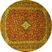 Round Machine Washable Medallion Yellow Traditional Rug, wshtr2119yw