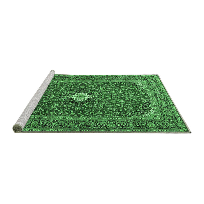 Sideview of Machine Washable Medallion Emerald Green Traditional Area Rugs, wshtr2119emgrn