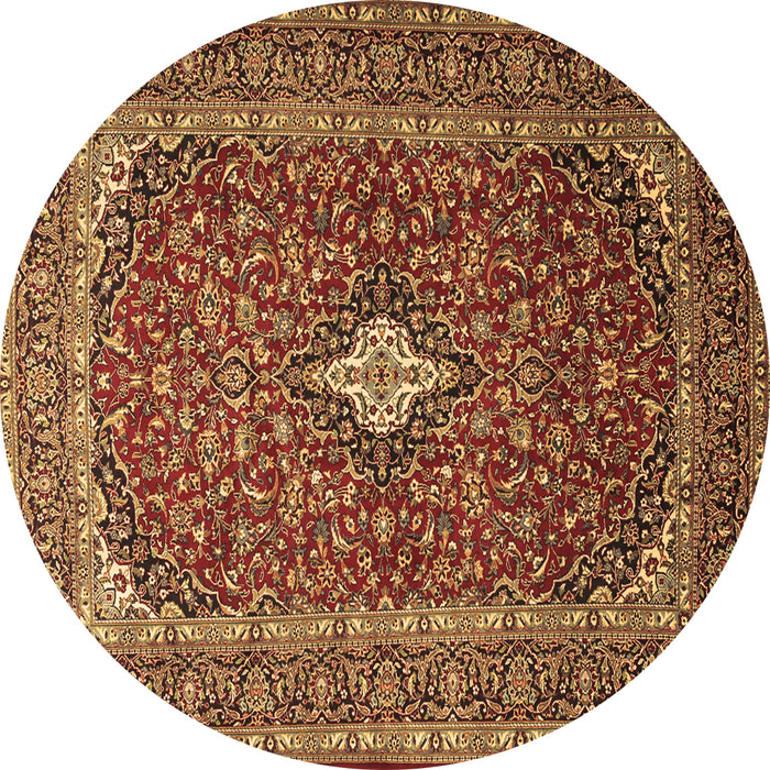 Round Machine Washable Medallion Brown Traditional Rug, wshtr2119brn