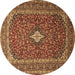 Round Machine Washable Medallion Brown Traditional Rug, wshtr2119brn