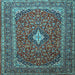 Square Machine Washable Medallion Light Blue Traditional Rug, wshtr2119lblu