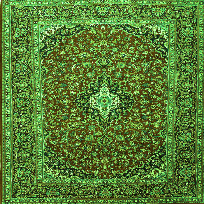 Round Machine Washable Medallion Green Traditional Area Rugs, wshtr2119grn