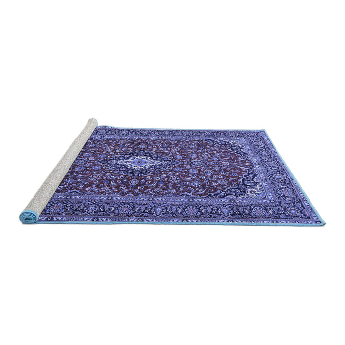Sideview of Machine Washable Medallion Blue Traditional Rug, wshtr2119blu