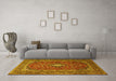 Machine Washable Medallion Yellow Traditional Rug in a Living Room, wshtr2119yw