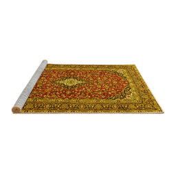 Sideview of Machine Washable Medallion Yellow Traditional Rug, wshtr2119yw