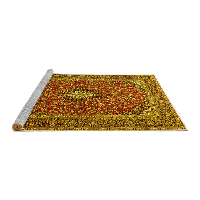 Sideview of Machine Washable Medallion Yellow Traditional Rug, wshtr2119yw