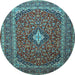 Round Machine Washable Medallion Light Blue Traditional Rug, wshtr2119lblu