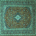 Square Machine Washable Medallion Turquoise Traditional Area Rugs, wshtr2119turq