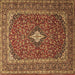 Square Machine Washable Medallion Brown Traditional Rug, wshtr2119brn