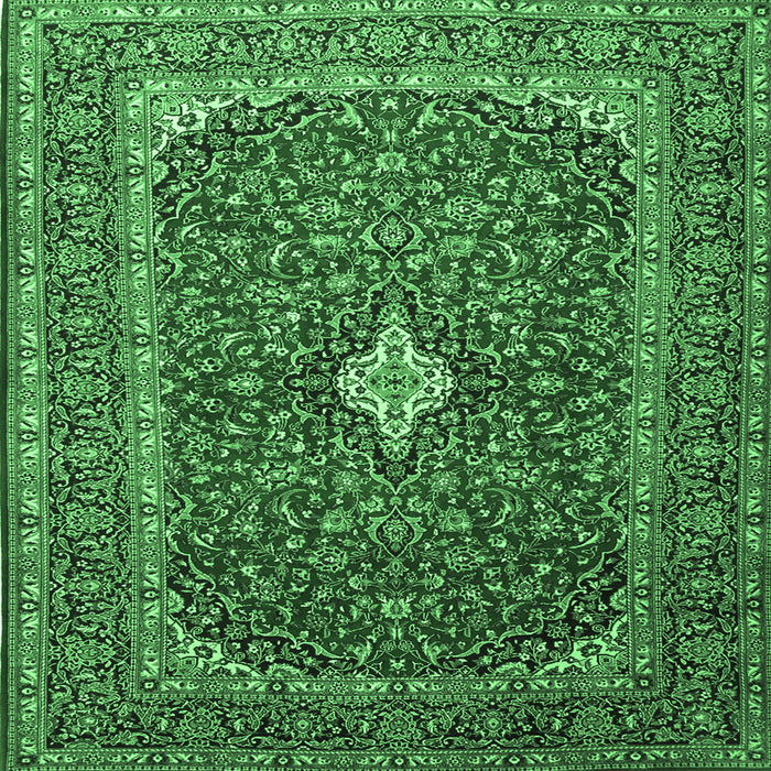 Square Machine Washable Medallion Emerald Green Traditional Area Rugs, wshtr2119emgrn