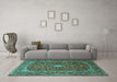 Machine Washable Medallion Turquoise Traditional Area Rugs in a Living Room,, wshtr2119turq