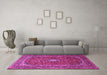 Machine Washable Medallion Pink Traditional Rug in a Living Room, wshtr2119pnk