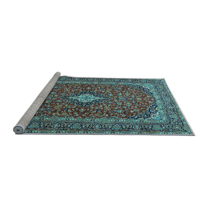 Sideview of Machine Washable Medallion Light Blue Traditional Rug, wshtr2119lblu