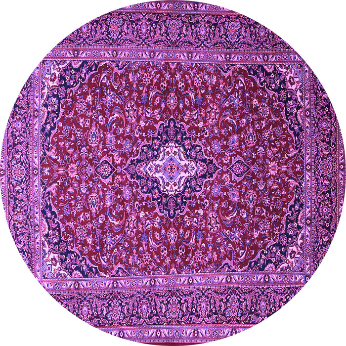 Round Machine Washable Medallion Purple Traditional Area Rugs, wshtr2119pur