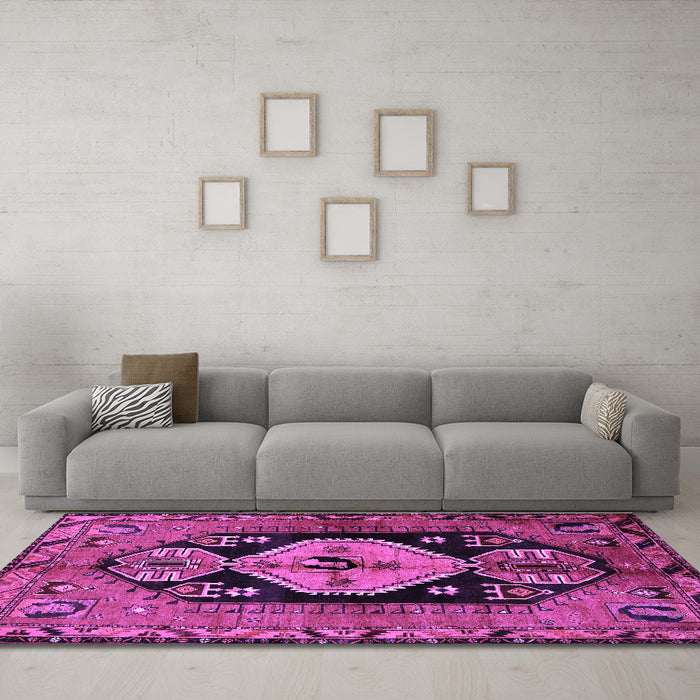 Machine Washable Persian Purple Traditional Area Rugs in a Living Room, wshtr211pur