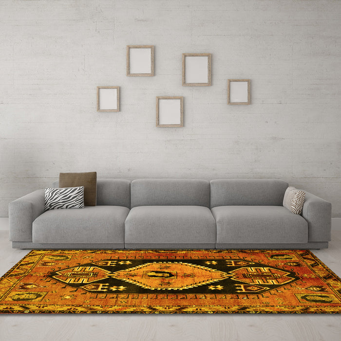 Machine Washable Persian Yellow Traditional Rug in a Living Room, wshtr211yw