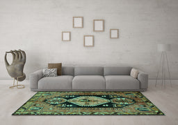 Machine Washable Persian Turquoise Traditional Area Rugs in a Living Room,, wshtr211turq