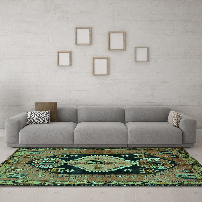 Machine Washable Persian Turquoise Traditional Area Rugs in a Living Room,, wshtr211turq
