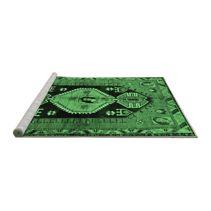 Sideview of Machine Washable Persian Emerald Green Traditional Area Rugs, wshtr211emgrn