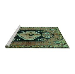 Sideview of Machine Washable Persian Turquoise Traditional Area Rugs, wshtr211turq