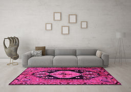 Machine Washable Persian Pink Traditional Rug in a Living Room, wshtr211pnk