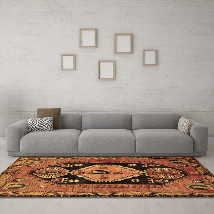 Machine Washable Persian Brown Traditional Rug in a Living Room,, wshtr211brn