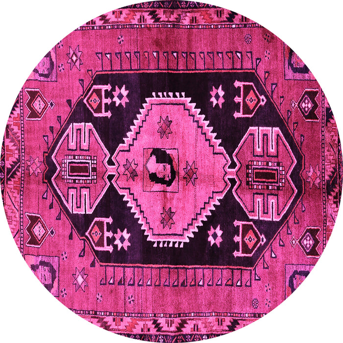 Round Machine Washable Persian Pink Traditional Rug, wshtr211pnk