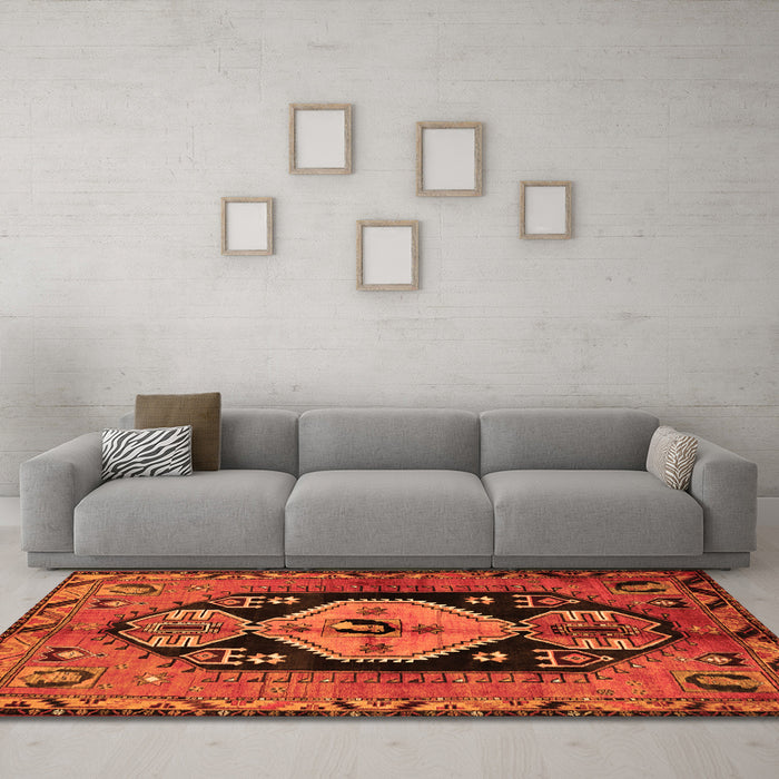 Machine Washable Persian Orange Traditional Area Rugs in a Living Room, wshtr211org