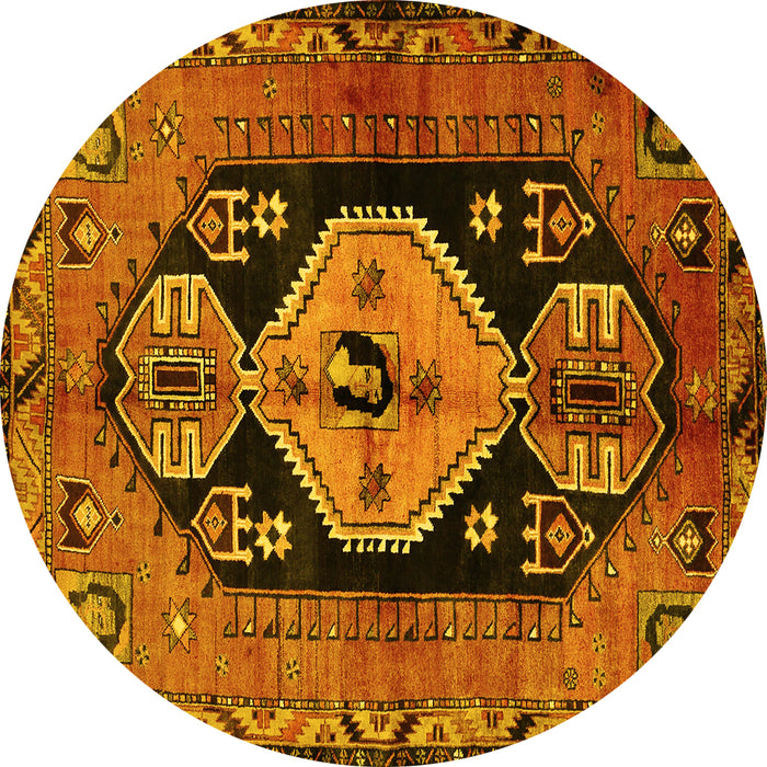 Round Machine Washable Persian Yellow Traditional Rug, wshtr211yw