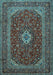 Machine Washable Medallion Light Blue Traditional Rug, wshtr2120lblu