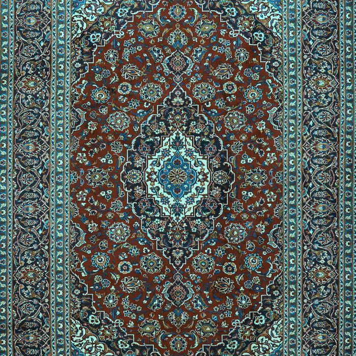 Machine Washable Medallion Light Blue Traditional Rug, wshtr2120lblu